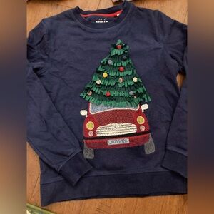 Mini Boden Navy Sweatshirt with Festive Car and Tree Design